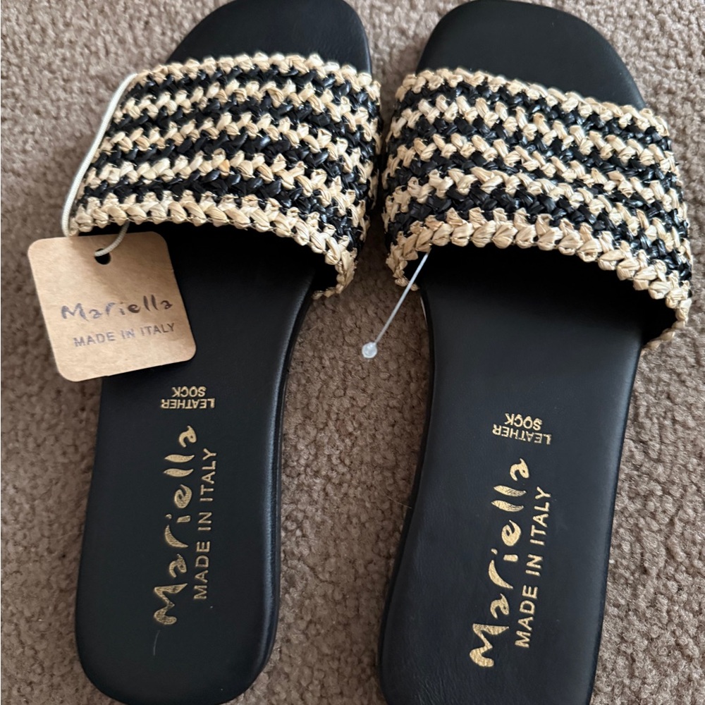 MARELLA Black and Gold Braided Sandals